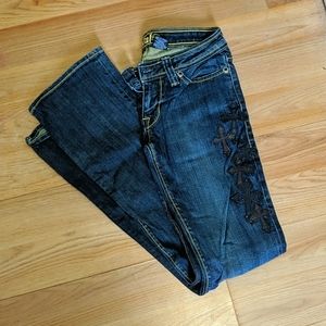 Boot cut jeans with leather details